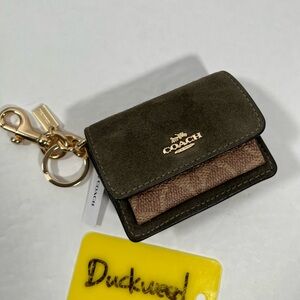 NWT Coach Klare Bag Charm With Signature Canvas Gold/Army Green/Tan